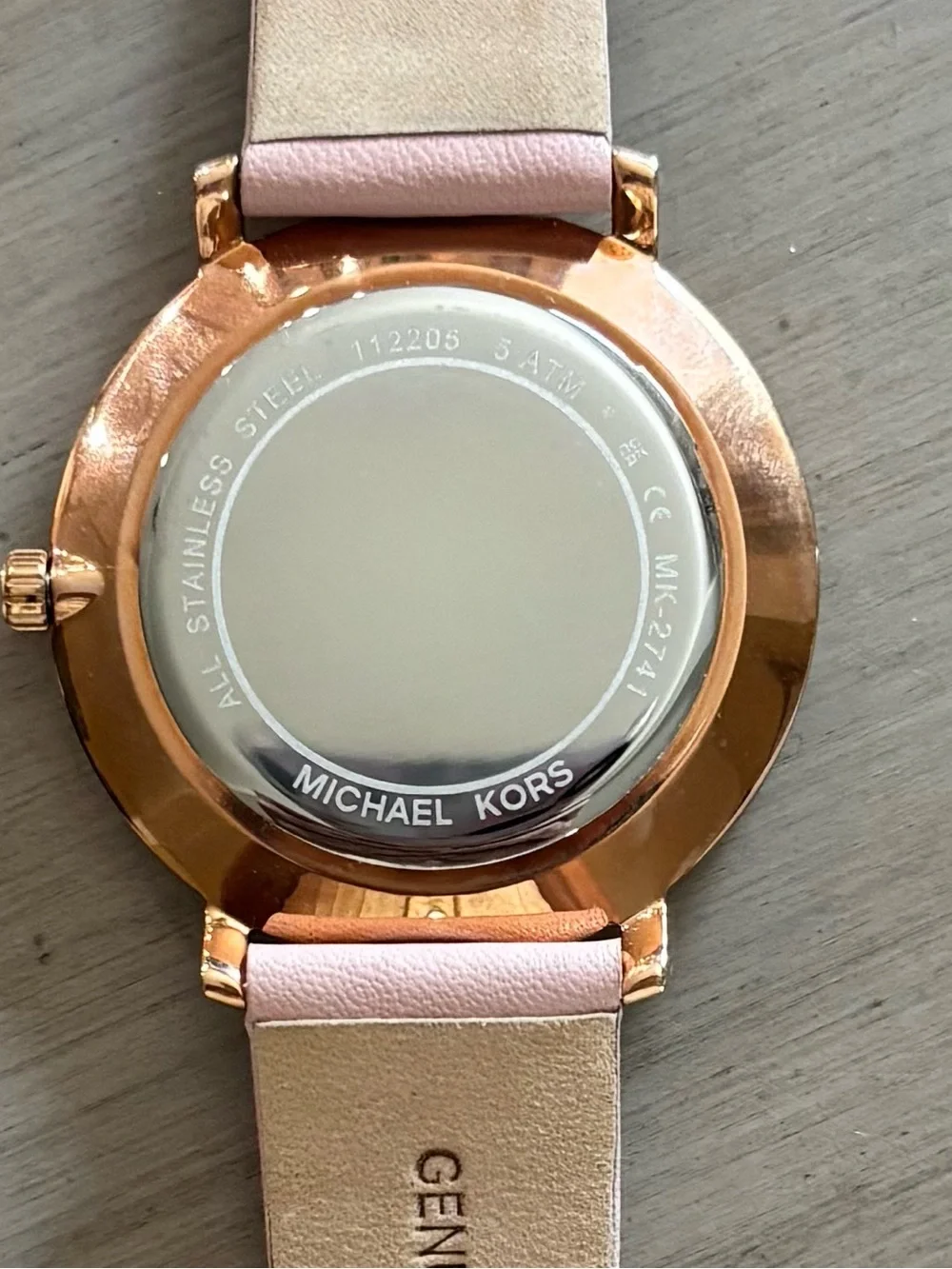 Michael Kors Pink Leather Strap Rose Gold Case Minimalist Watch